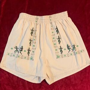 Men’s Vintage 60s Beige Cotton Casual Swim Shorts w/ African Dancers Size Small